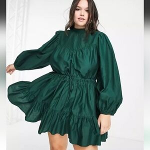 Asos design curve poplin tiered green dress size 22